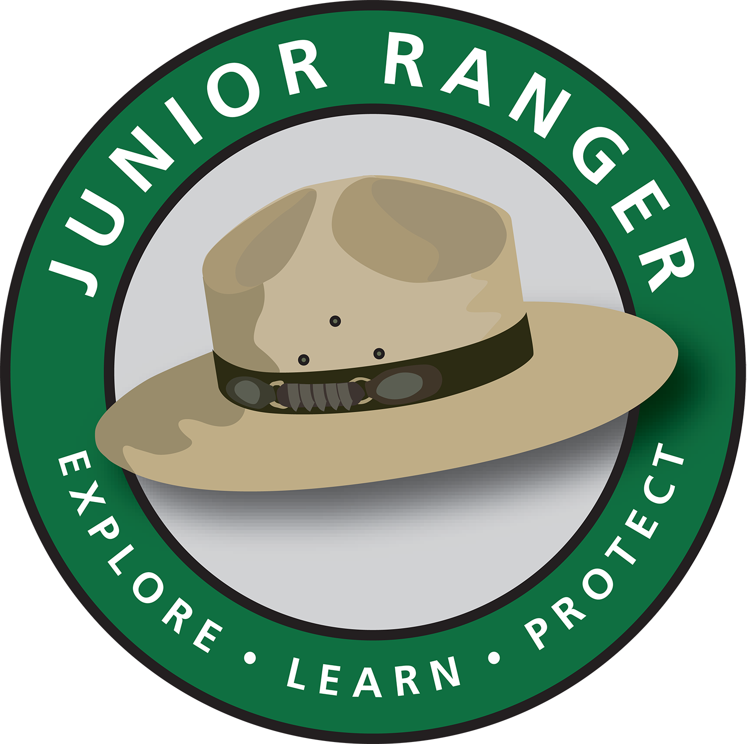 Logo in color with motto; learn, explore, protect