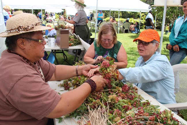 Lei making at cultural festival