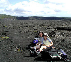 Visitors enjoy the beauty of the lava landscape near Makaopuhi Crater