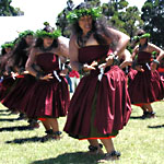 Hula dancers from Halau o Kekuhi perform at the annual Kilauea Cultural Festival.