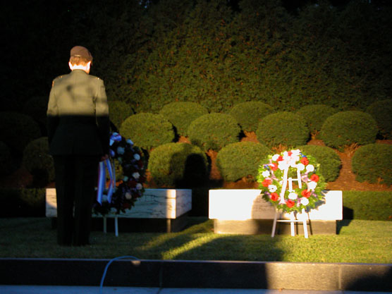 Memorial wreaths are laid at the graves of President and Mrs. Hoover.