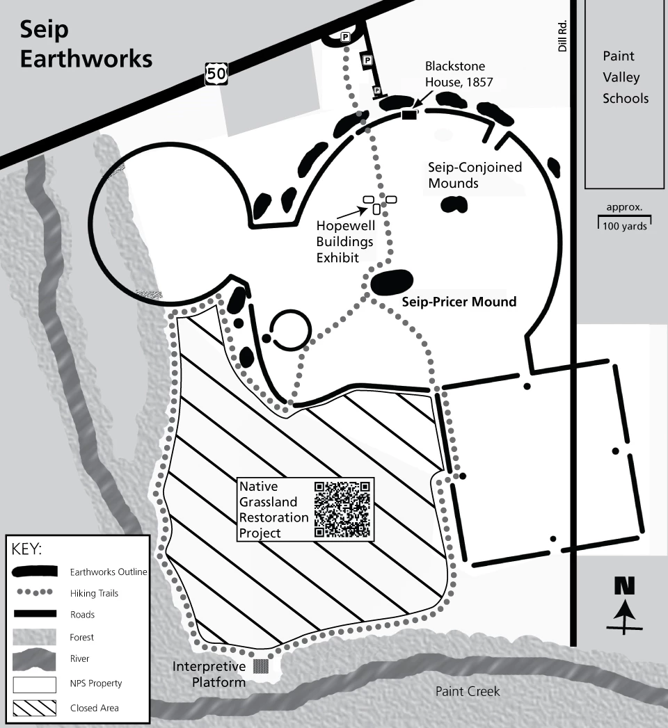 Seip-Map A map showing the details of the grounds at Seip Earthworks