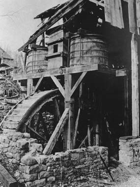 Photograph of Hopewell's 1879 water wheel and blast machinery.