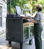 U. S. Park Ranger transmits from portable Distance Learning Station