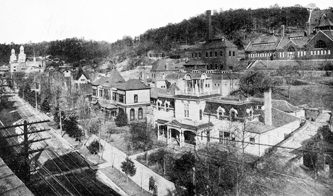 View of Bathhouse Row from Cutters Guide to Hot Springs, early 1900s.