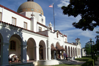 Quapaw Bathhouse from north side front with afternoon shadows on building