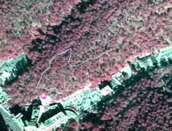 infrared aerial map section with Arlington Trail drawn in light aqua