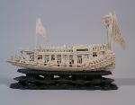Ivory Ship with Ebony Stand