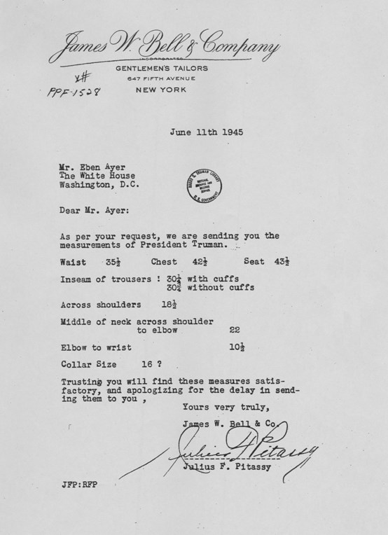 Letter, James W. Bell and Company, 1945