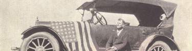 sepia toned photo of Homer Farr and first car to top of Capulin Volcano.