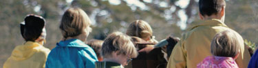 color photograph of several children with their backs to photographer