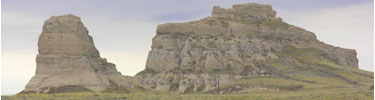 Courthouse & Jail Rocks near Scottsbluff, NE, were seen at a distance by the Mormon Pioneers as they passed to the North of the Platte River