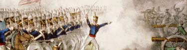 A period lithograph offers a dramatic portrayal of the battle.