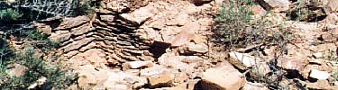 Unstabilized rock wall at Yucca House.