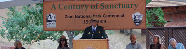 Superintendent Jock Whitworth speaks at the Zion 100th Anniversary Ceremony