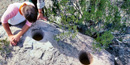 Mortar holes drilled into rock by American Indians can be found along the Rio Grande