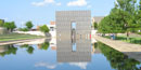 The 9:01 gate reflected in the pool