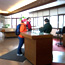 visitors talk to a ranger at the visitor center