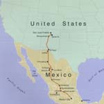 El Camino map from Mexico City to Ohkay Owingeh (San Juan) Pueblo