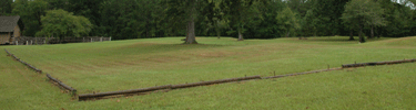 Original site of Spanish capital at Los Adaes, Louisiana, is outlined in grass for visitors