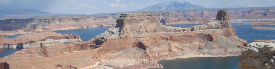 From Alstrom Point you can see Gunsight Butte, Padre Bay, and Navajo Mountain