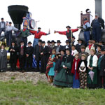 Volunteers and Golden Spike staff dressed in period costumes reenact the famous 
