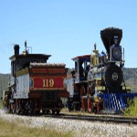 Replica locomotives of the Central Pacific Jupiter and Union Pacific 119