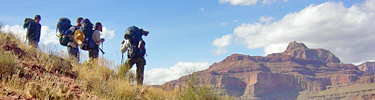 A group of hikers down inside the canyon.