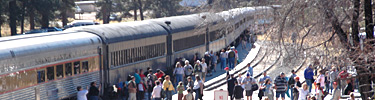 Grand Canyon train unloading at depot