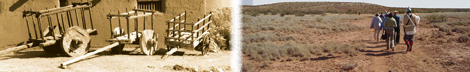 Two-wheeled carretas carried goods up El Camino from Mexico City in 1598; walking the trail in the Jornada del Muerto, a scorching 90-mile stretch of El Camino wherein colonists had to leave the cool Rio Grande to continue their journey north