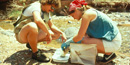 Researchers collecting samples near a stream Researchers collecting samples near a stream
