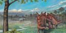 A section of the painting showing stegosaurus. A section of the painting showing stegosaurus.