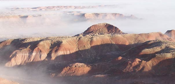 Painted Desert filled with clouds during a temperature inversion. Photo by Marge Post/NPS.