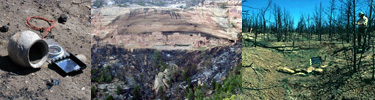 Evidence of fire damage near archeological sites.