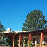 Crimson red chile ristras decorate the visitor center.