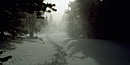 a photo of human tracks in snow and mist a photo of human tracks in snow and mist
