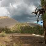 Lava Flow Trail with passing rain clouds.
