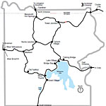 Map of major roads and park entrances.