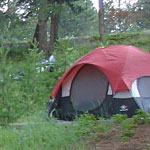 A tent is pitched at the Mammoth Campground.