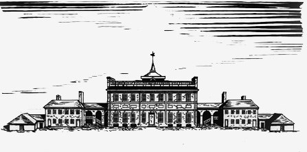 Drawing of the State House as it appeared in 1781, without the steeple.