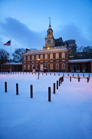 Independence Hall in the snow