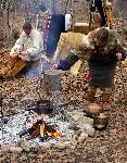 American Indians demonstrate sap boiling