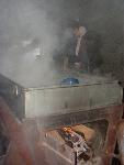 sap boiling in evaporator pan