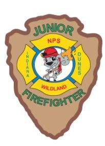 Junior Wildland Firefighter Patch includes squirrel mascot on a brown arrowhead.