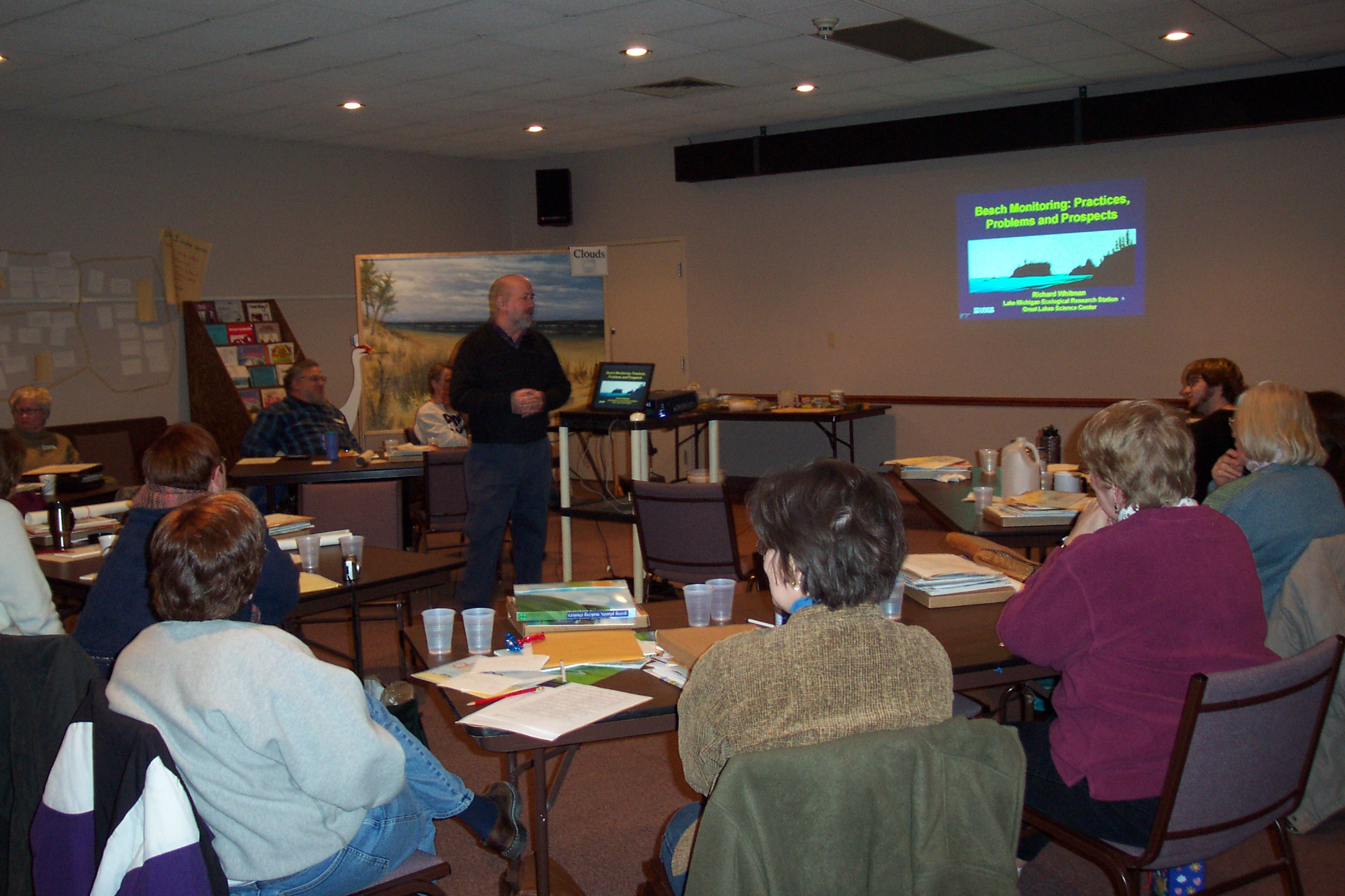 Dr. Richard Whitman of the Lake Michigan Ecological Research Station shares E.coli research findings with teachers at the Great Lakes Institute