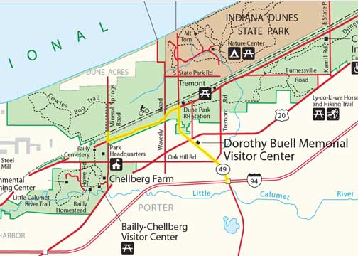 Map with directions highlighted to help direct visitors to Cowles Bog.