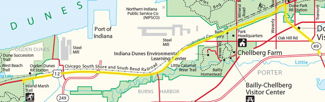 Map highlighting directions to Inland Marsh.