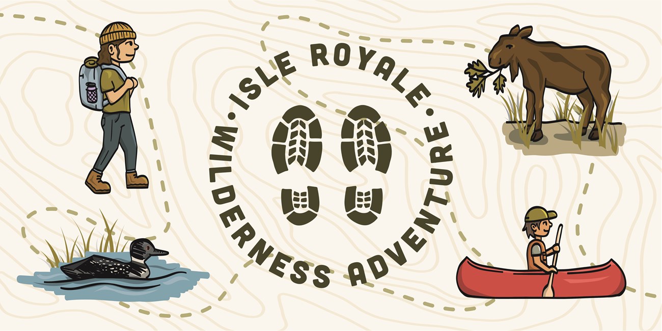 A graphic banner reading Isle Royale Wilderness Adventure.