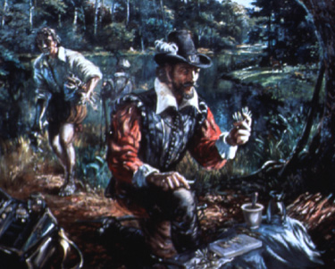 17th-century surgeon seeks for medicinals on Jamestown Island in a detail from a painting by NPS artist Sydney King 17th-century surgeon seeks for medicinals on Jamestown Island in a detail from a painting by NPS artist Sydney King