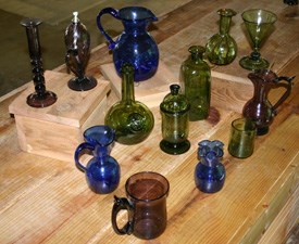 picture of various glass products of Jamestown's Glasshouse